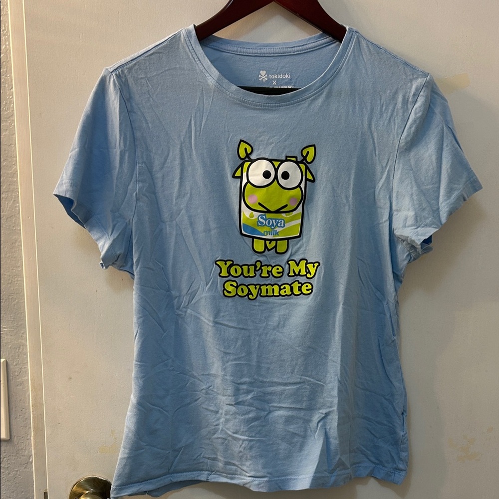 TOKIDOKI X Sanrio 2023 Light Blue KEROPPI  'You're My Soymate' Graphic Tee, Sz L